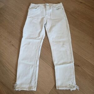 AGOLDE Toni Mid Rise Straight Leg White Jeans Distressed Hem Size 29